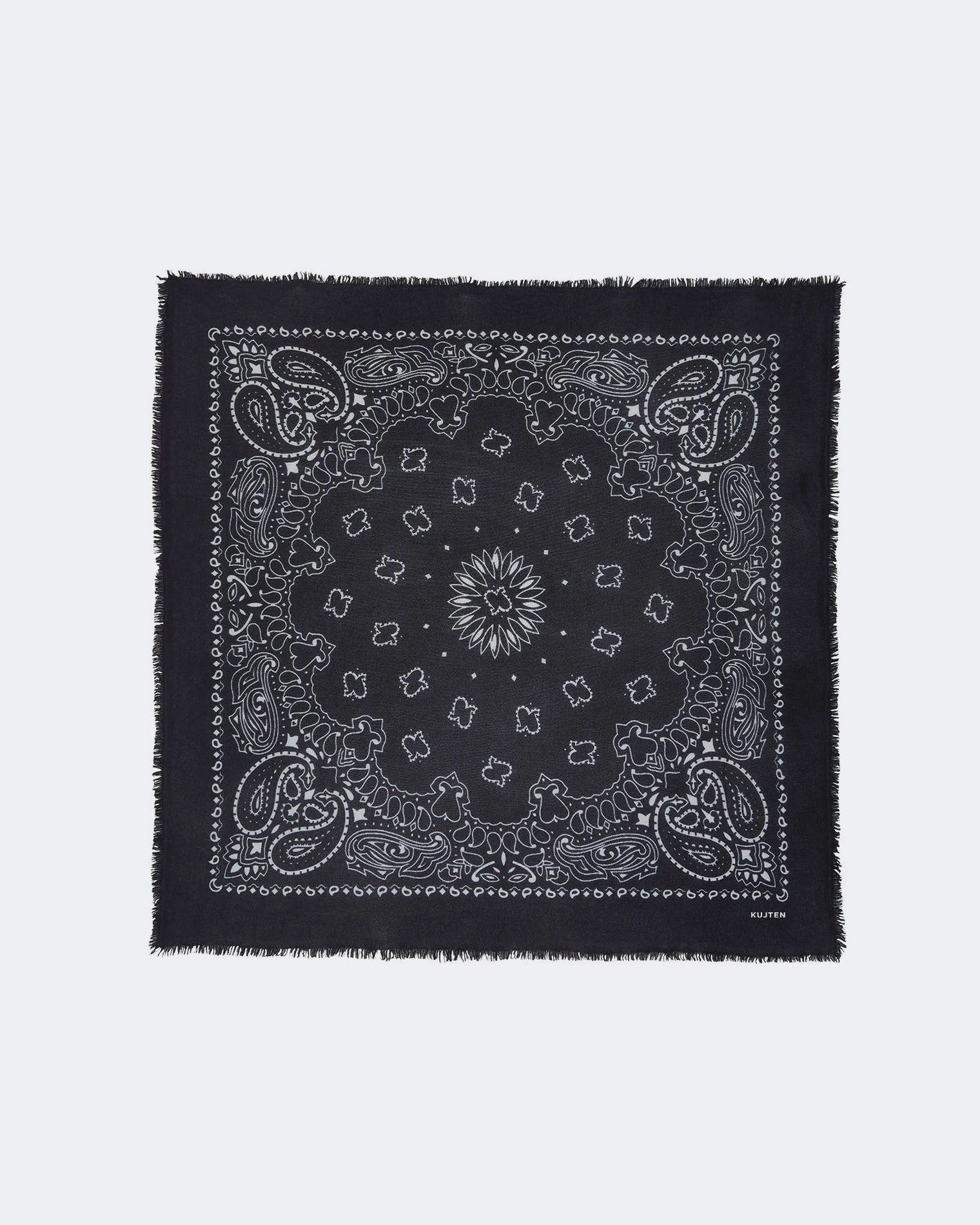 Printed Black Cashmere Large Bandana | Kujten Cashmere