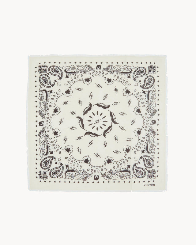 Grand Bandana Hachiko Feather blanc marron - Image principale