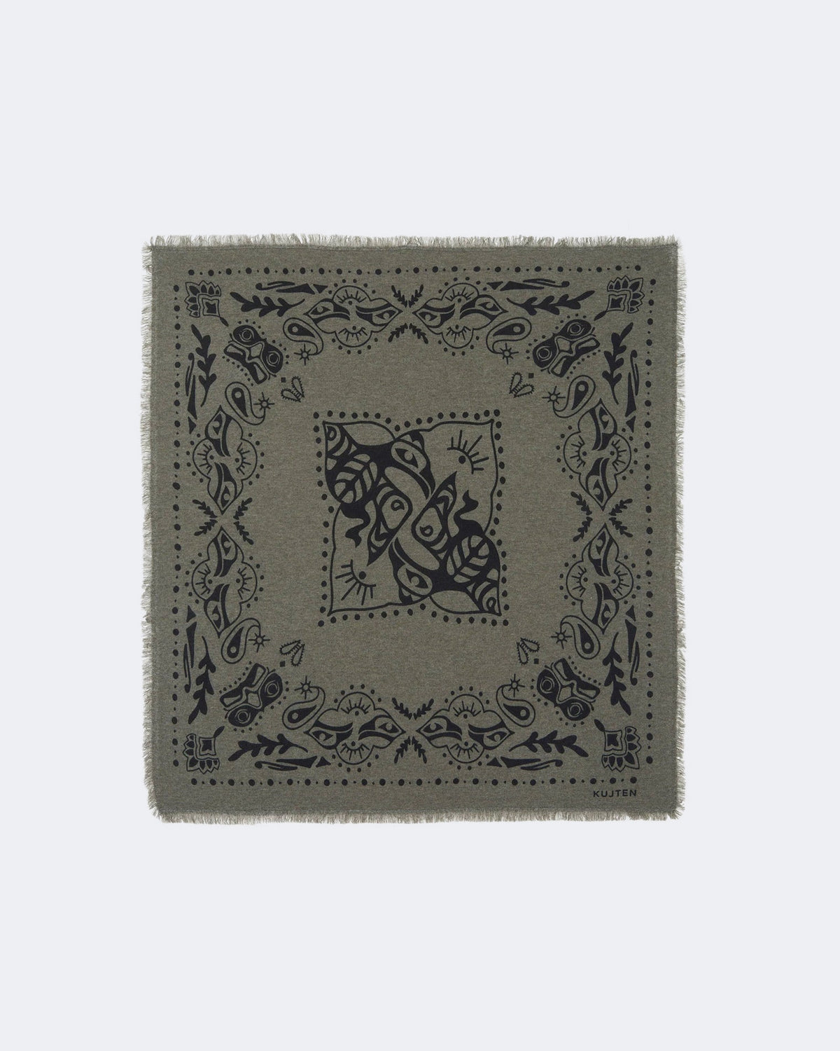 Bandana en cachemire kaki pour femme et pour homme - Kujten packshot