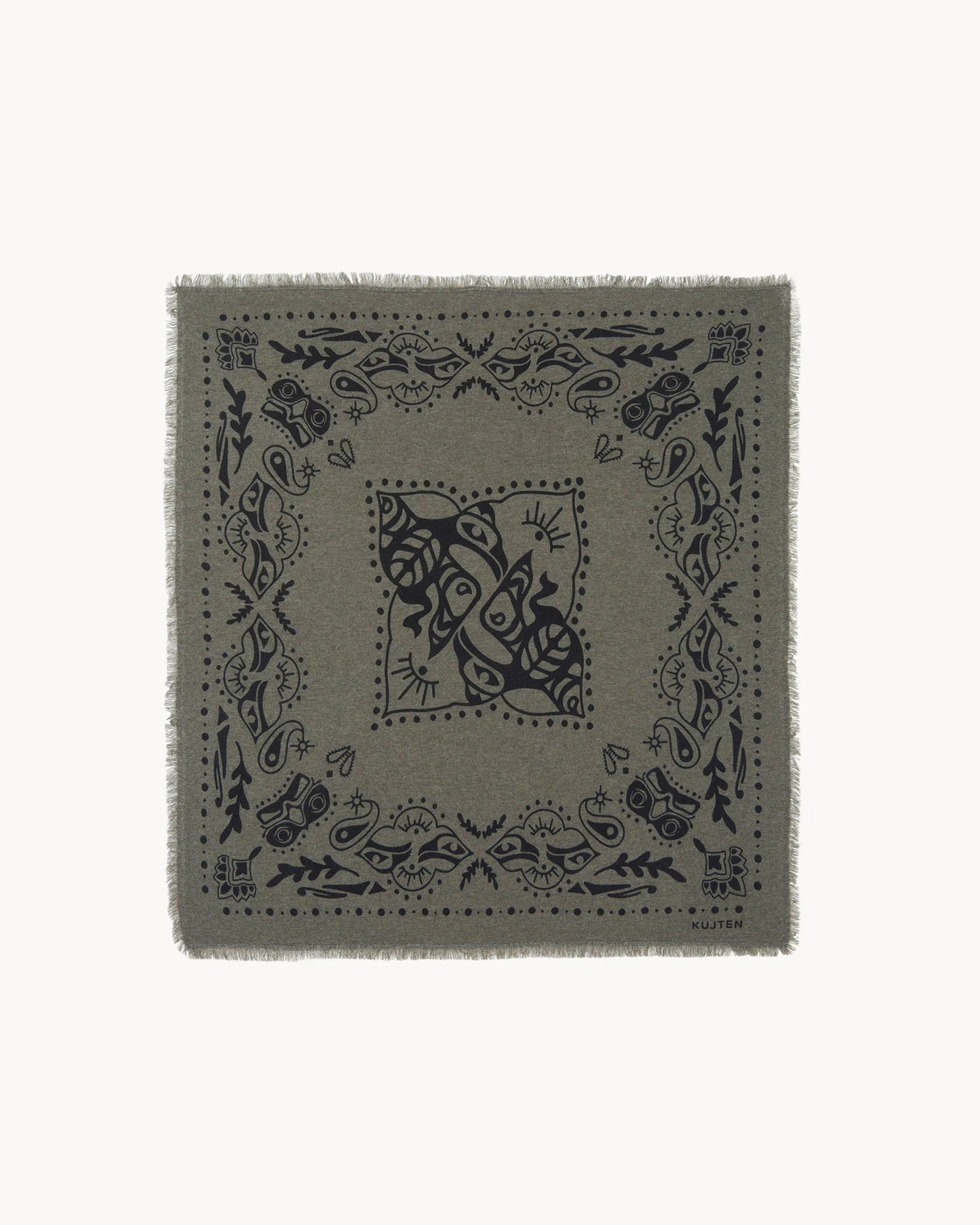 Bandana en cachemire kaki pour femme et pour homme - Kujten packshot