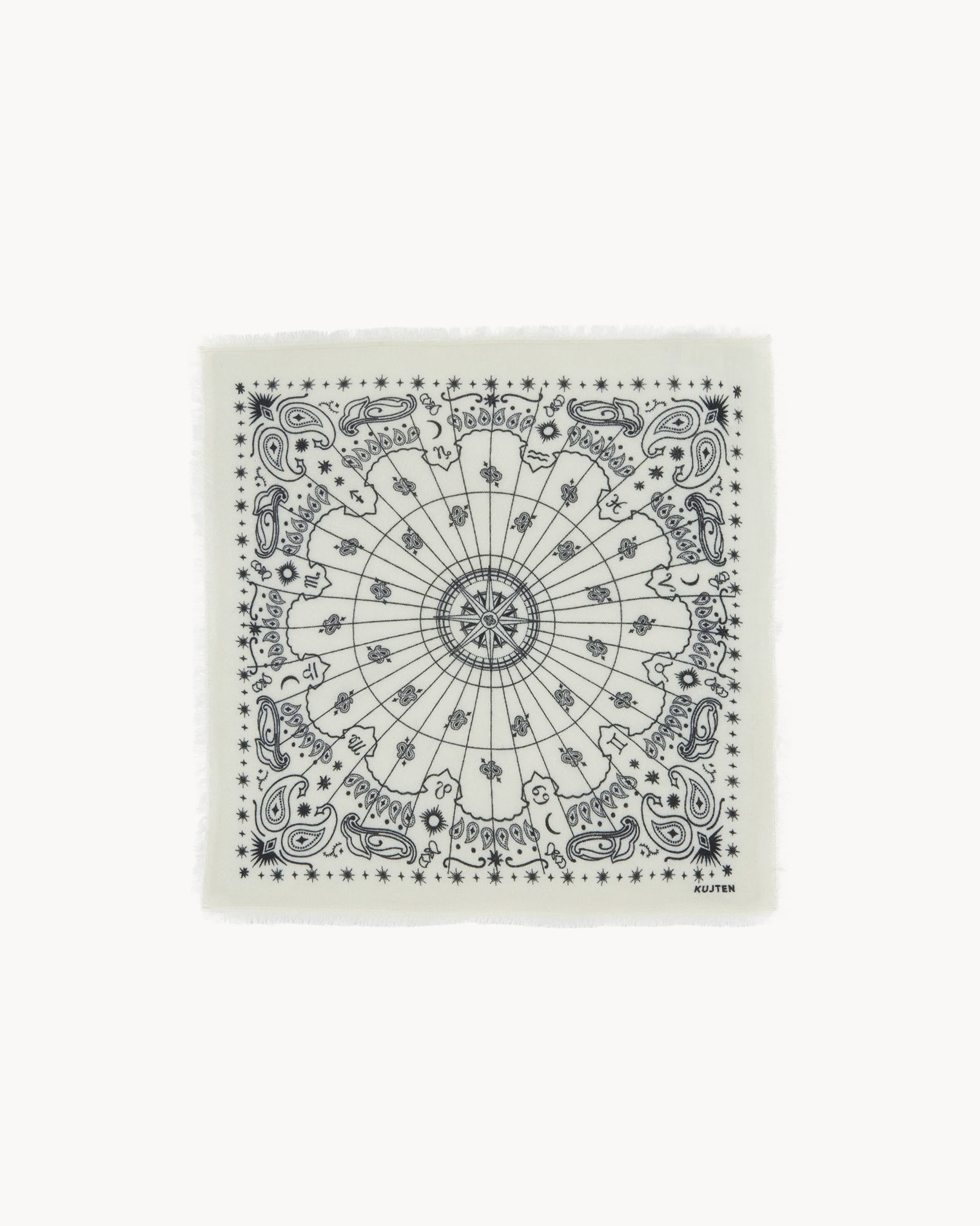 Bandana Cachemire Tricotage Jersey Imprimé Blanc | Kujten Cachemire