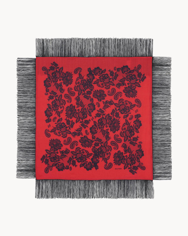 Large Bandana Helia Lace Fringes coral red - Image principale