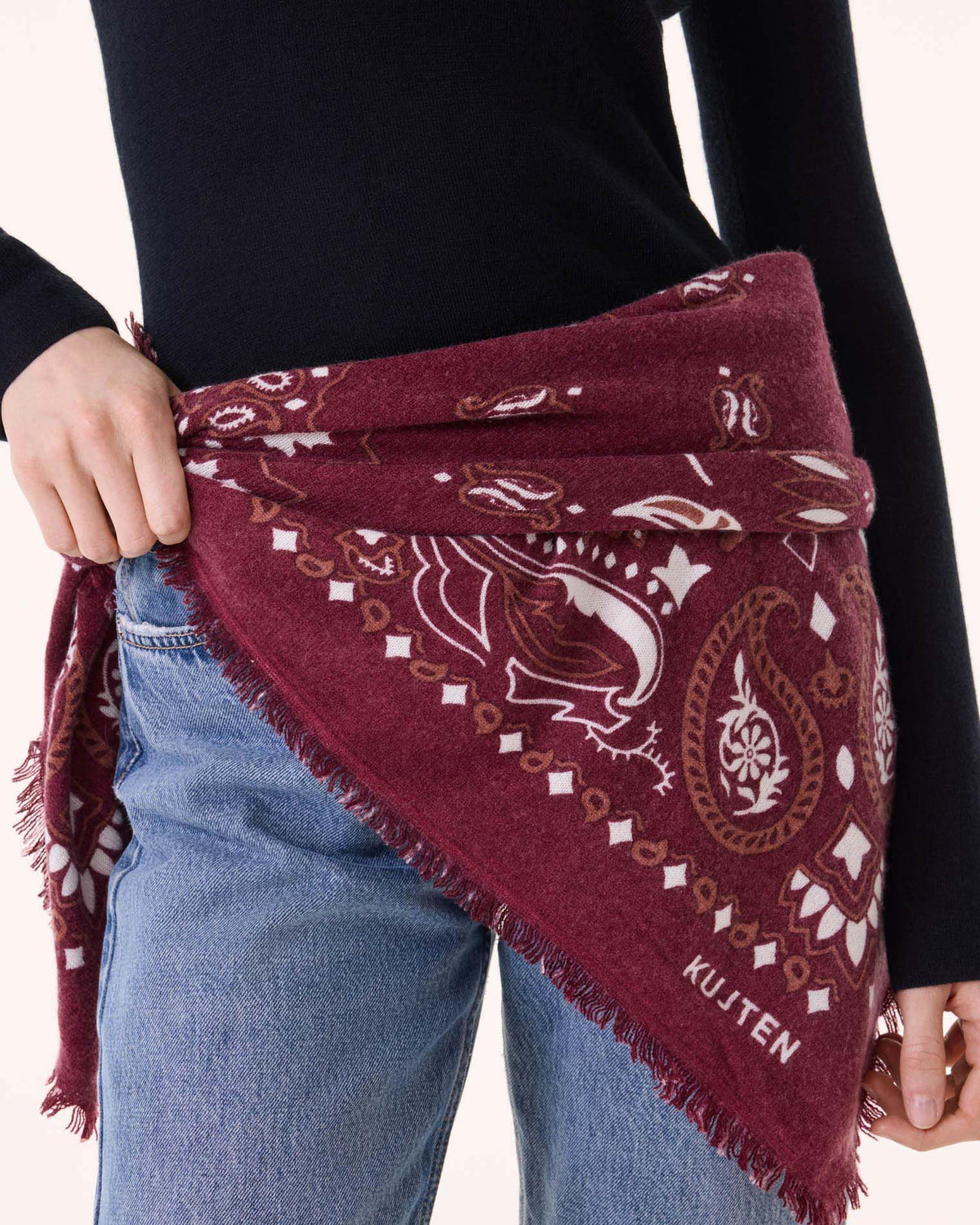 Grand bandana hachiko feather bico cachemire bordeaux - Kujten