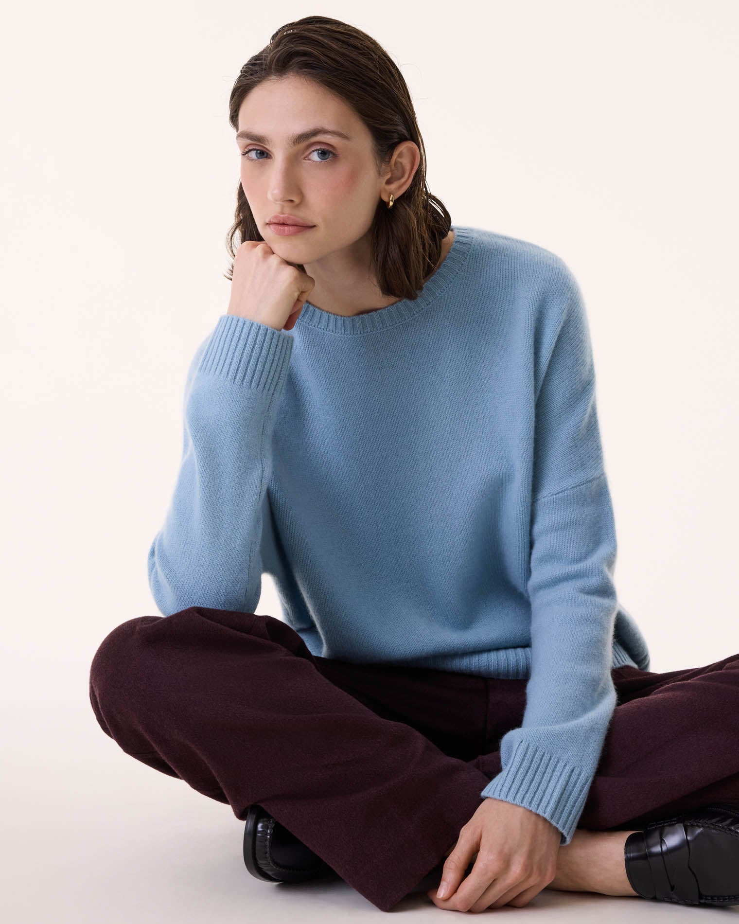 Pull Cachemire Col Rond Oversize Femme Blue Ice Kujten Cachemire