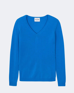 Pull en cachemire bleu pour femme - Kujten packshot