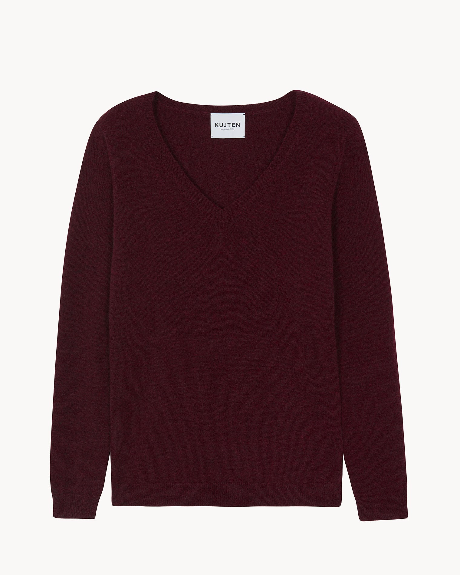 Pull Cachemire Femme Col V Bordeaux Kujten Cachemire