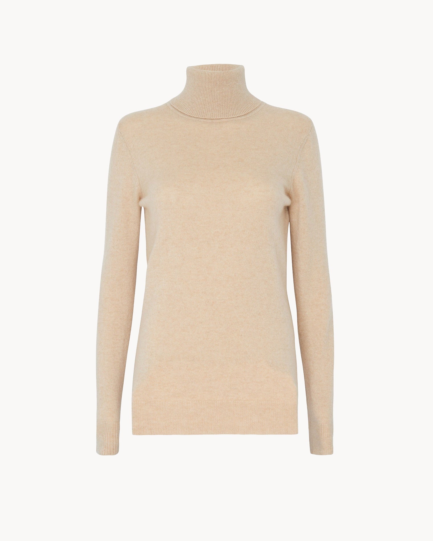 Organic Beige Women Turtleneck Cashmere Sweater Kujten Cashmere