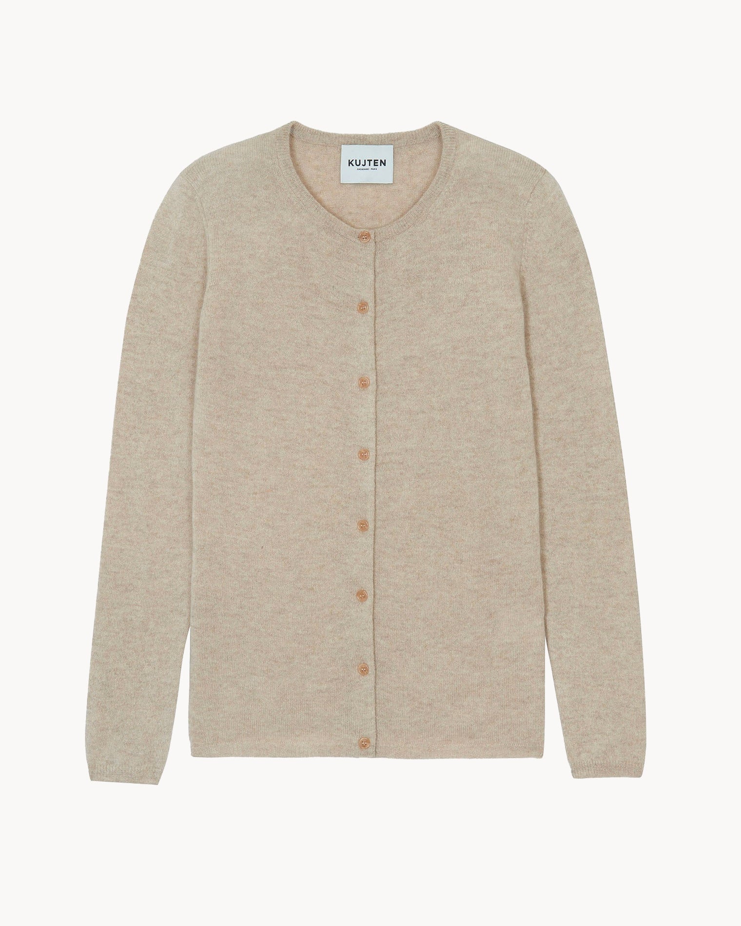 Marl Beige Basic Round Neck Woman Cashmere Cardigan Kujten Cashmere