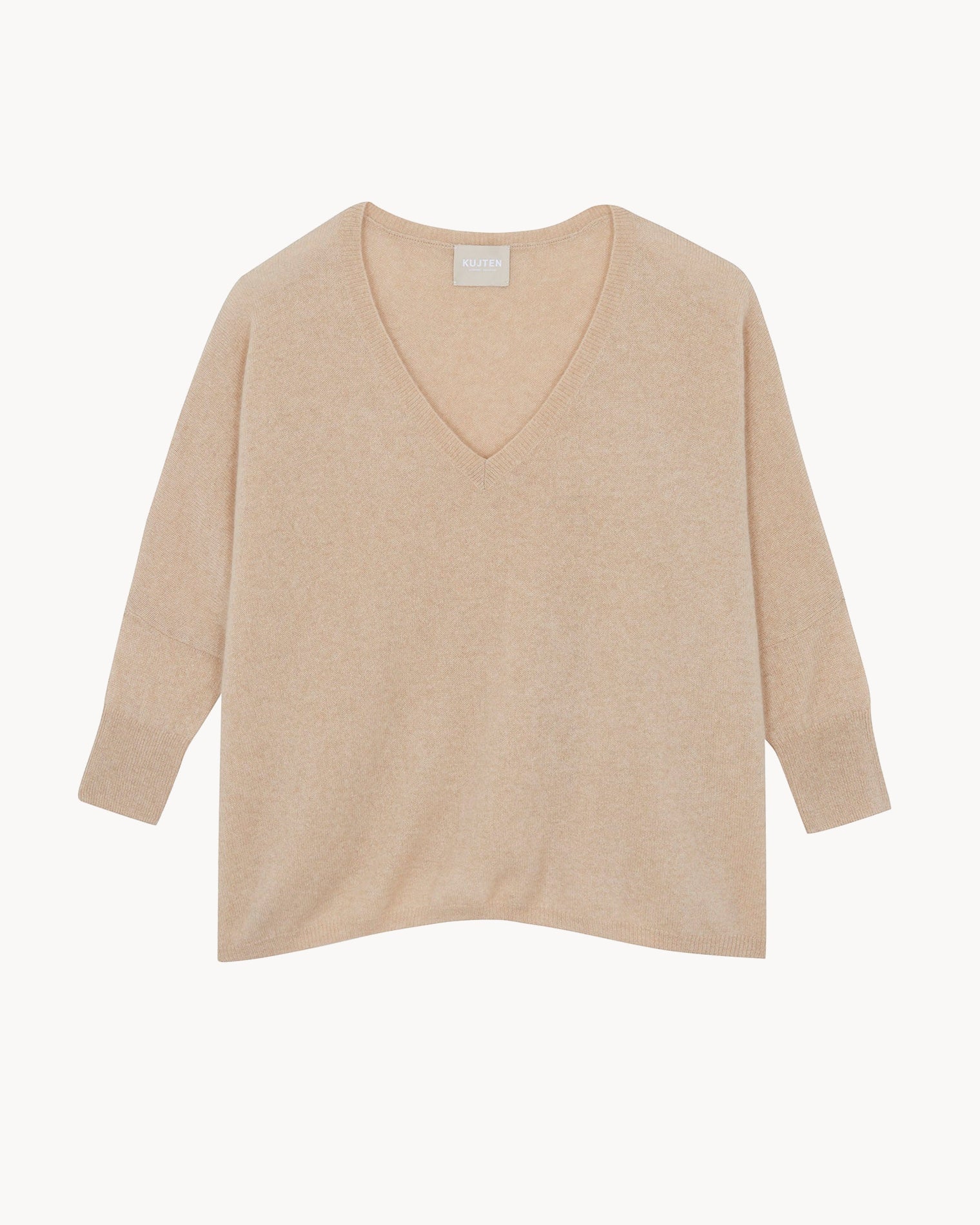 Organic Beige Women Oversized V-Neck Cashmere Sweater Kujten