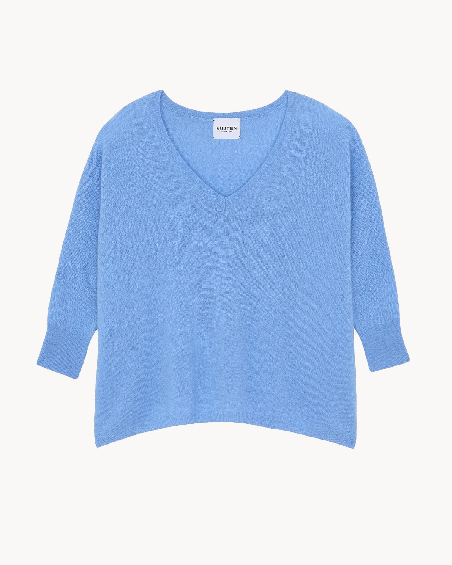 Sea Blue Women Oversized V-Neck Cashmere Sweater Kujten Cashmere