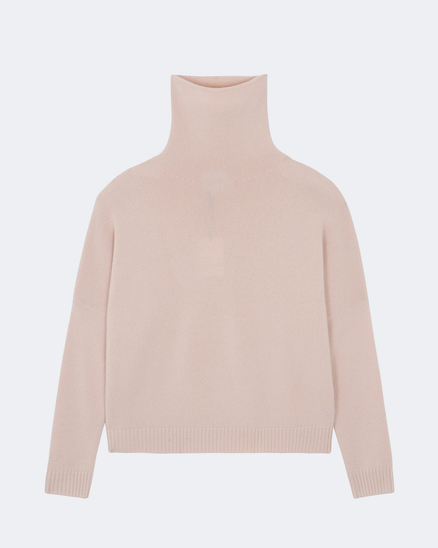 Powder Pink Oversized Chimney Neck Cashmere Sweater | Kujten Cashmere