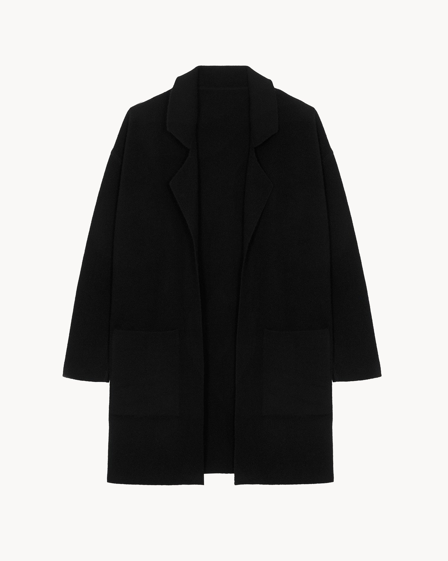 Black Double Sided Long Cashmere Blazer Jacket Kujten Cashmere