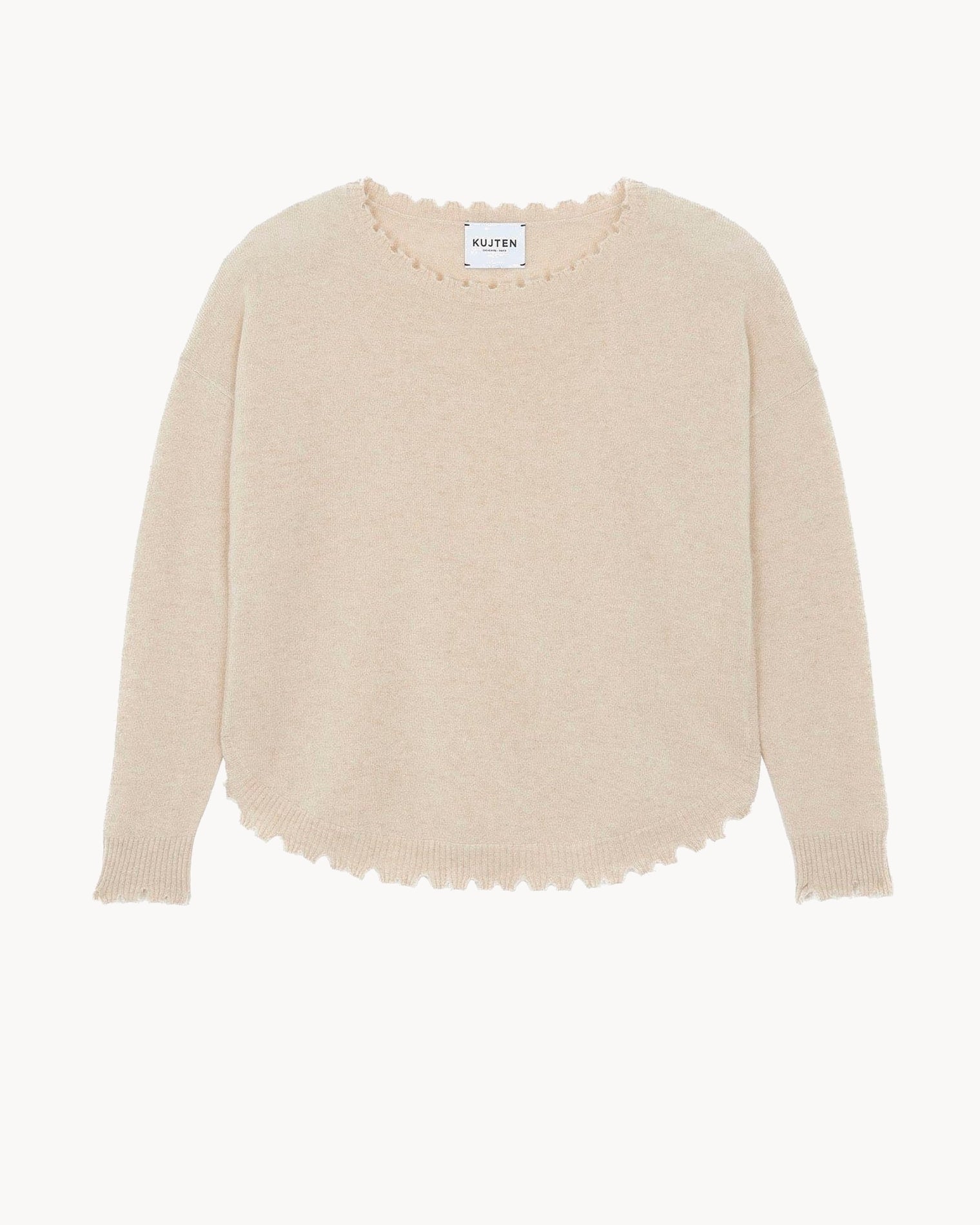 Beige Organic Cashmere Crew-Neck Tunic Sweater Kujten Cashmere