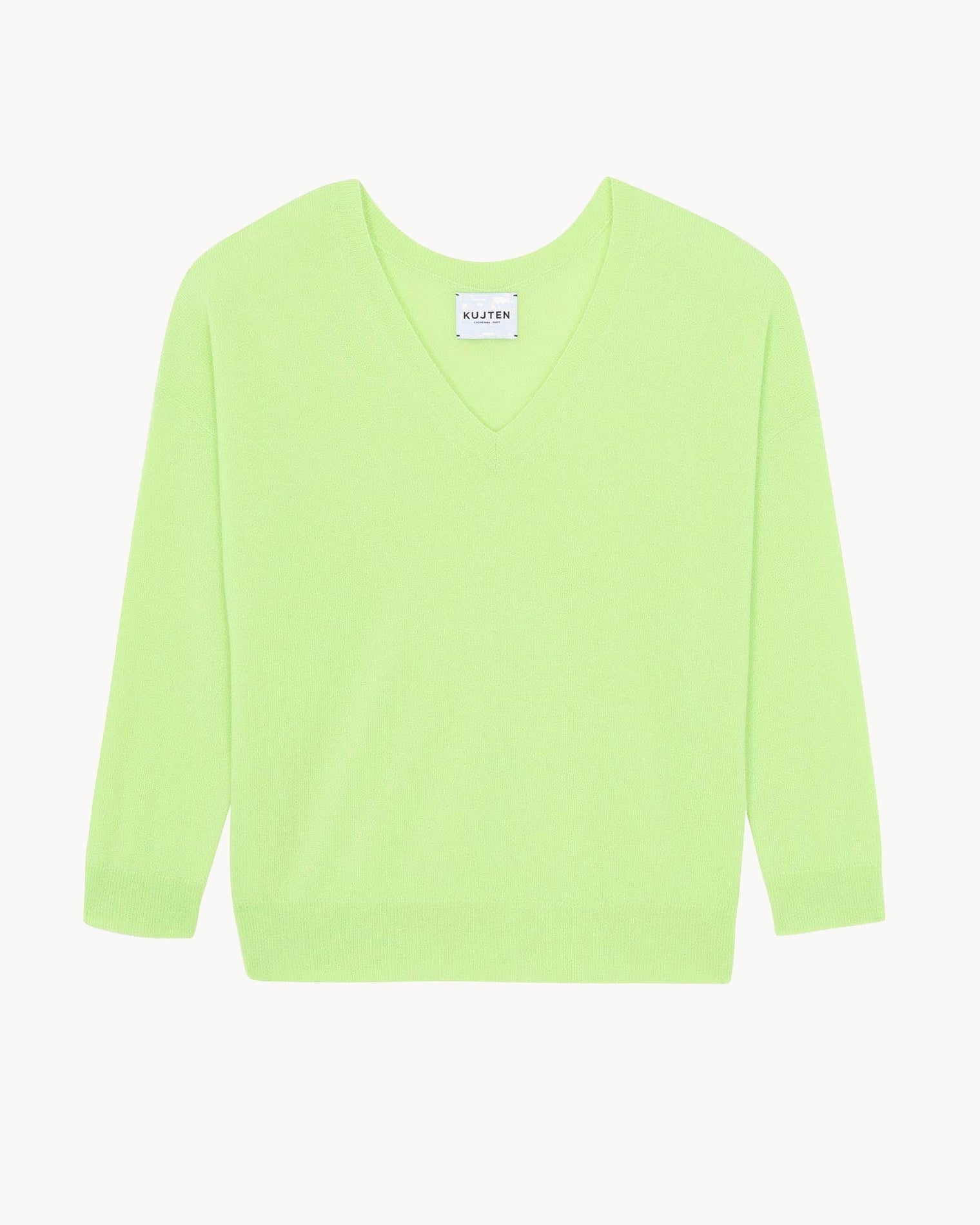 Lime Green Boyfriend Woman V-Neck Cashmere Sweater Kujten Cashmere