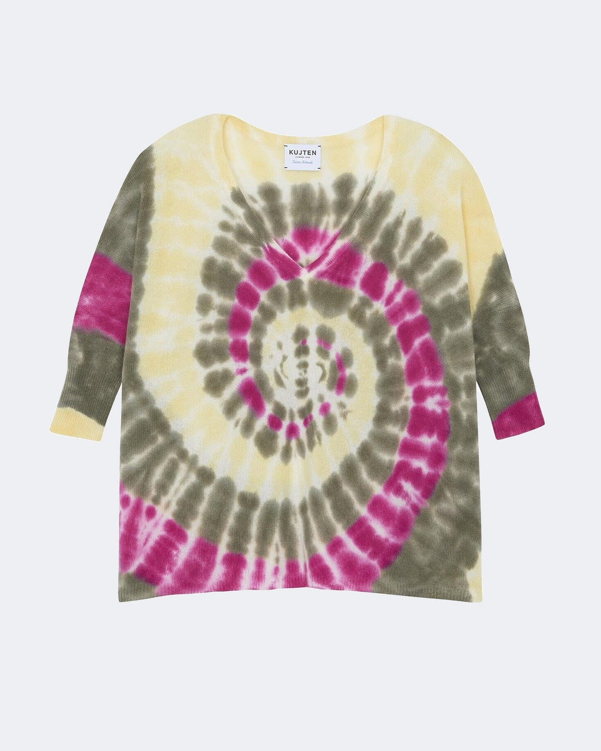 Pull en cachemire kaki et rose pour femme - Kujten packshot
