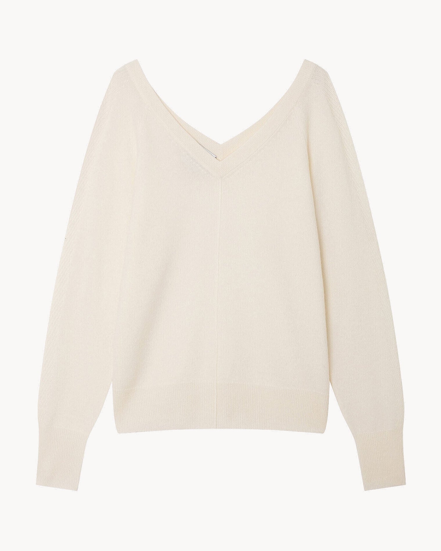 Pull Col V Devant Dos Manches Longues Blanc Kujten Cachemire