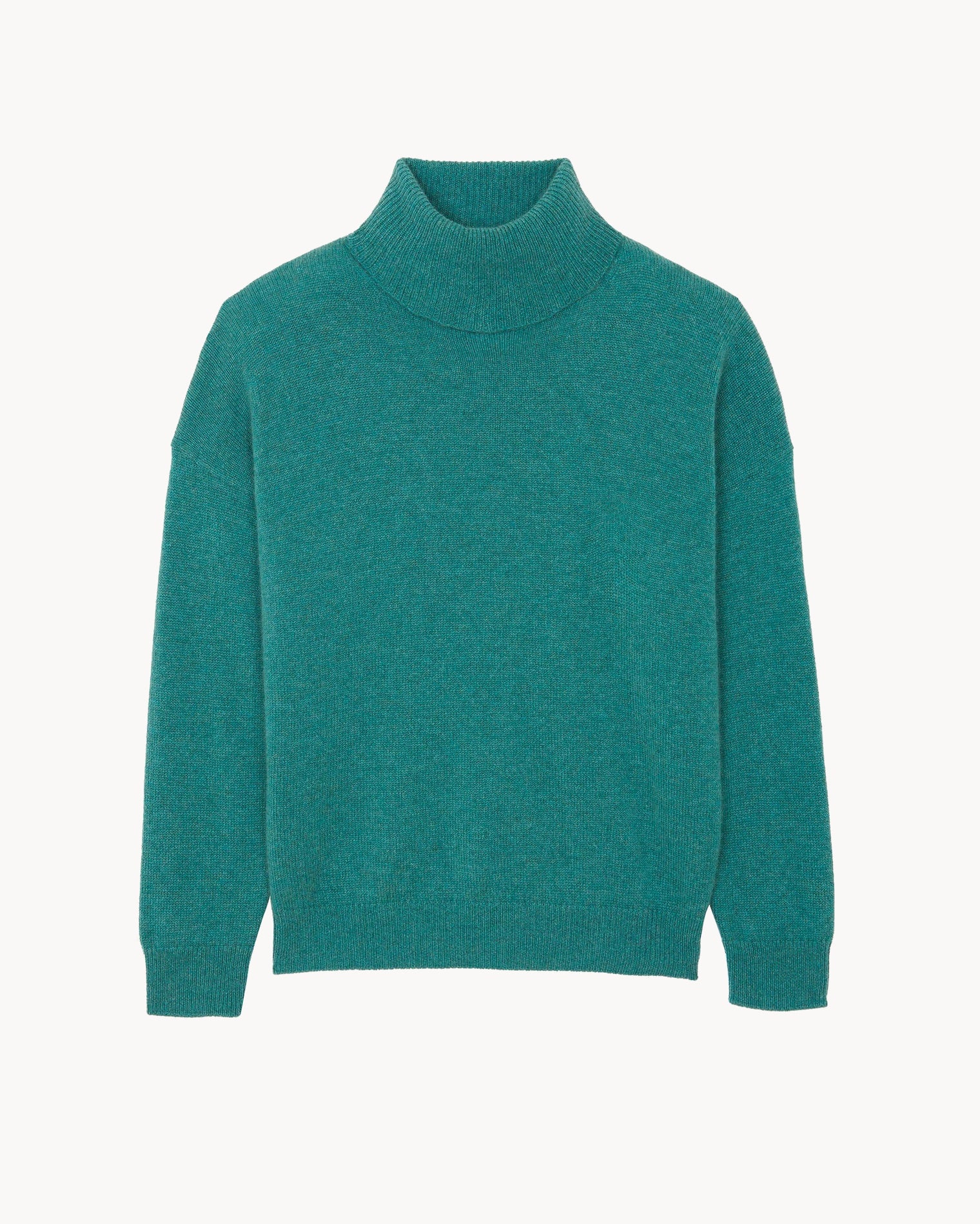 Marl Green Turtleneck Long-Sleeves Cashmere Sweater Kujten Cashmere