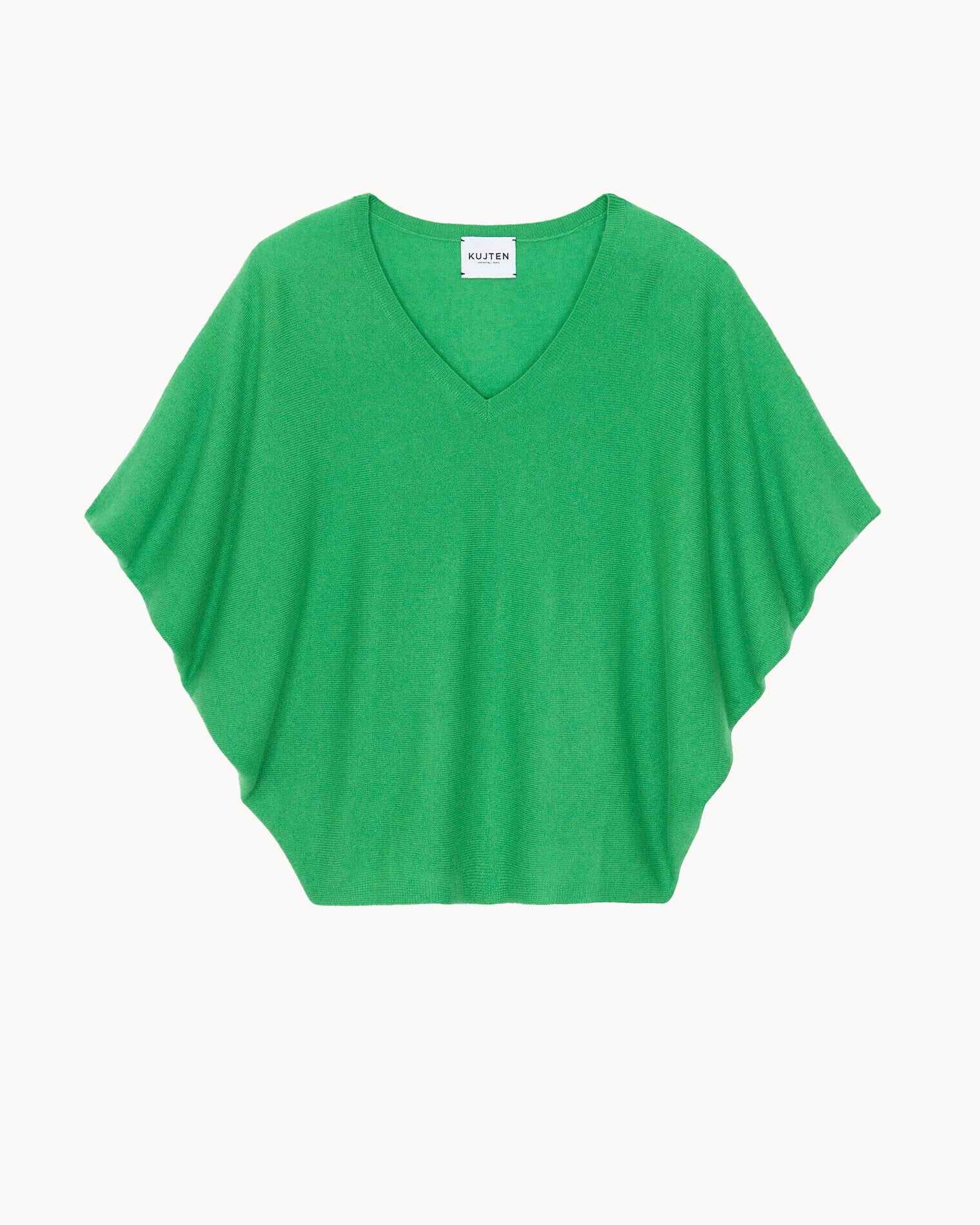 Pull Col V Oversize Sans Manches Vert Gazon Kujten Cachemire