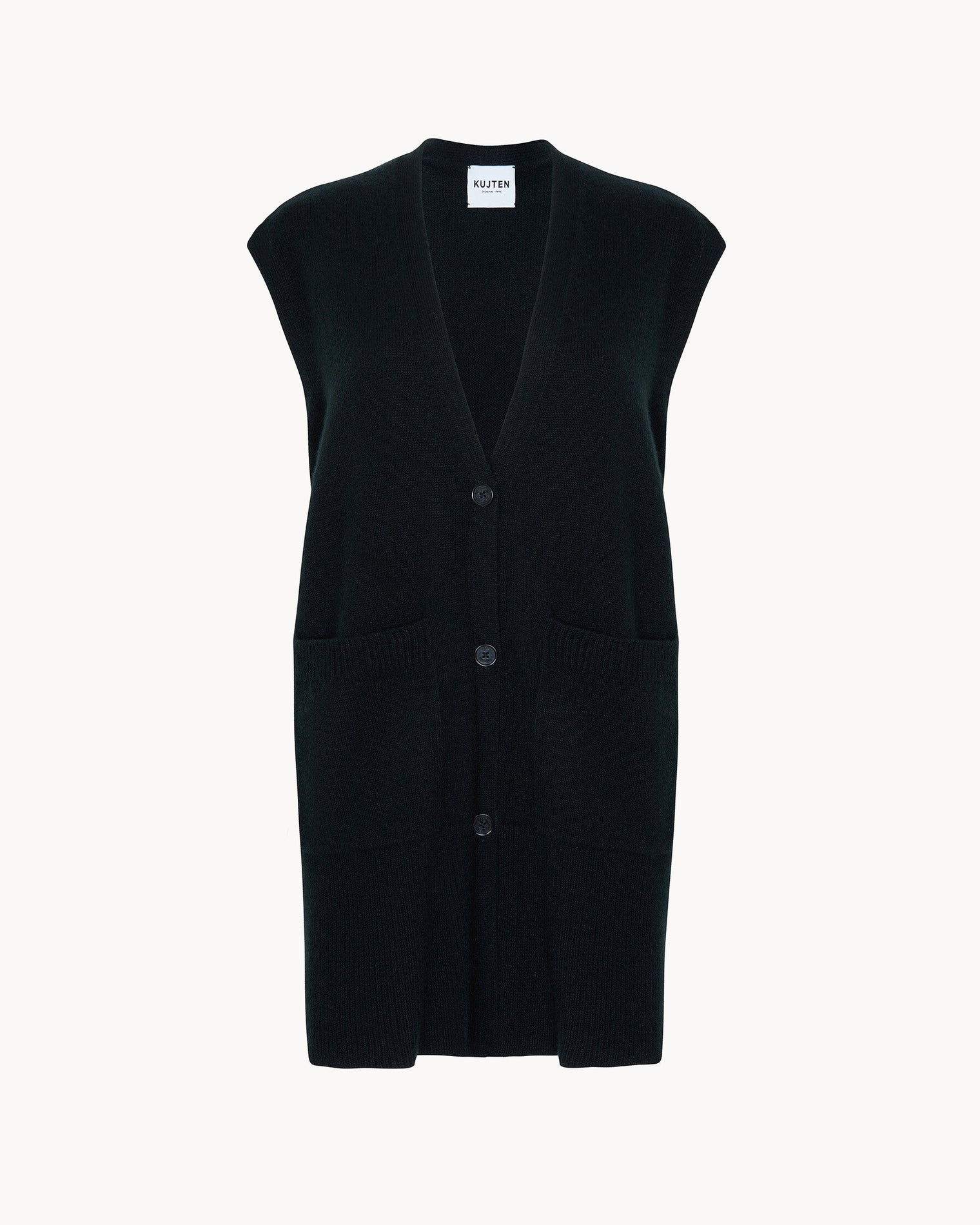 Black Sleeveless V-Neck Cashmere Cardigan Kujten Cashmere