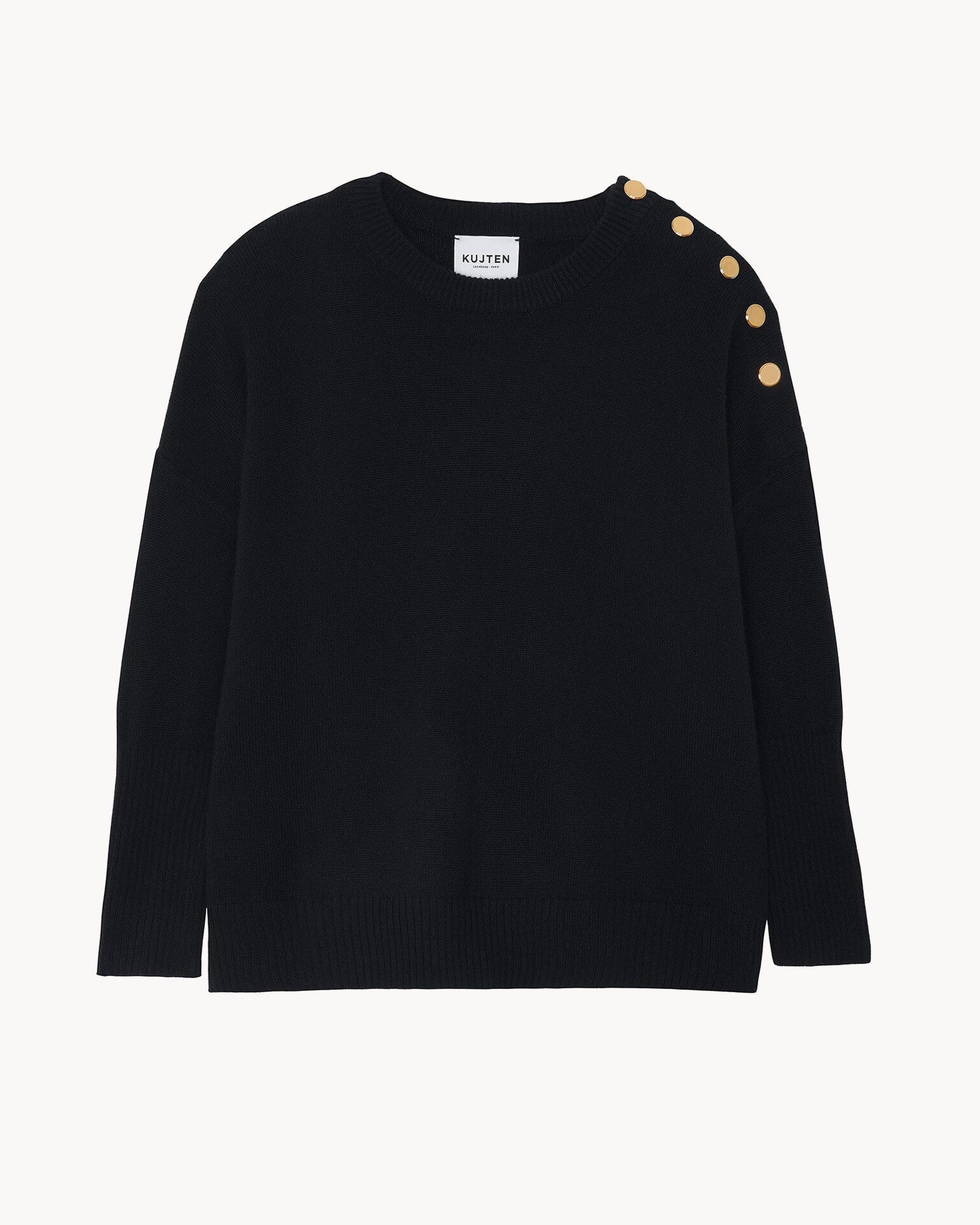 Black Women Round Neck Cashmere Button Sweater Kujten Cashmere