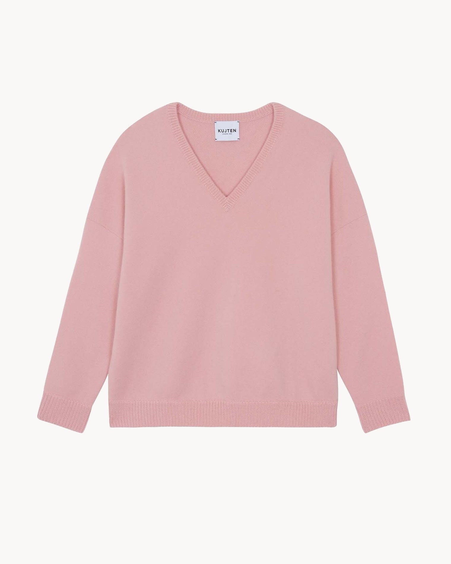 Marshmallow Pink Women Oversized V-Neck Cashmere Sweater Kujten