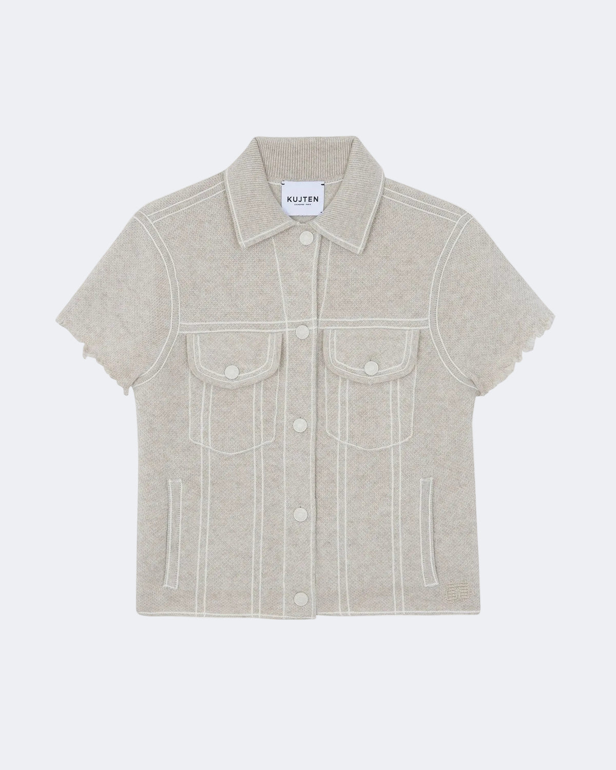 Veste en cachemire blanc et beige pour femme - Kujten packshot