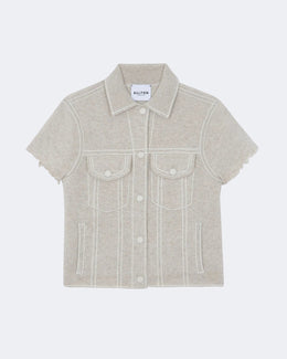 Veste en cachemire blanc et beige pour femme - Kujten packshot
