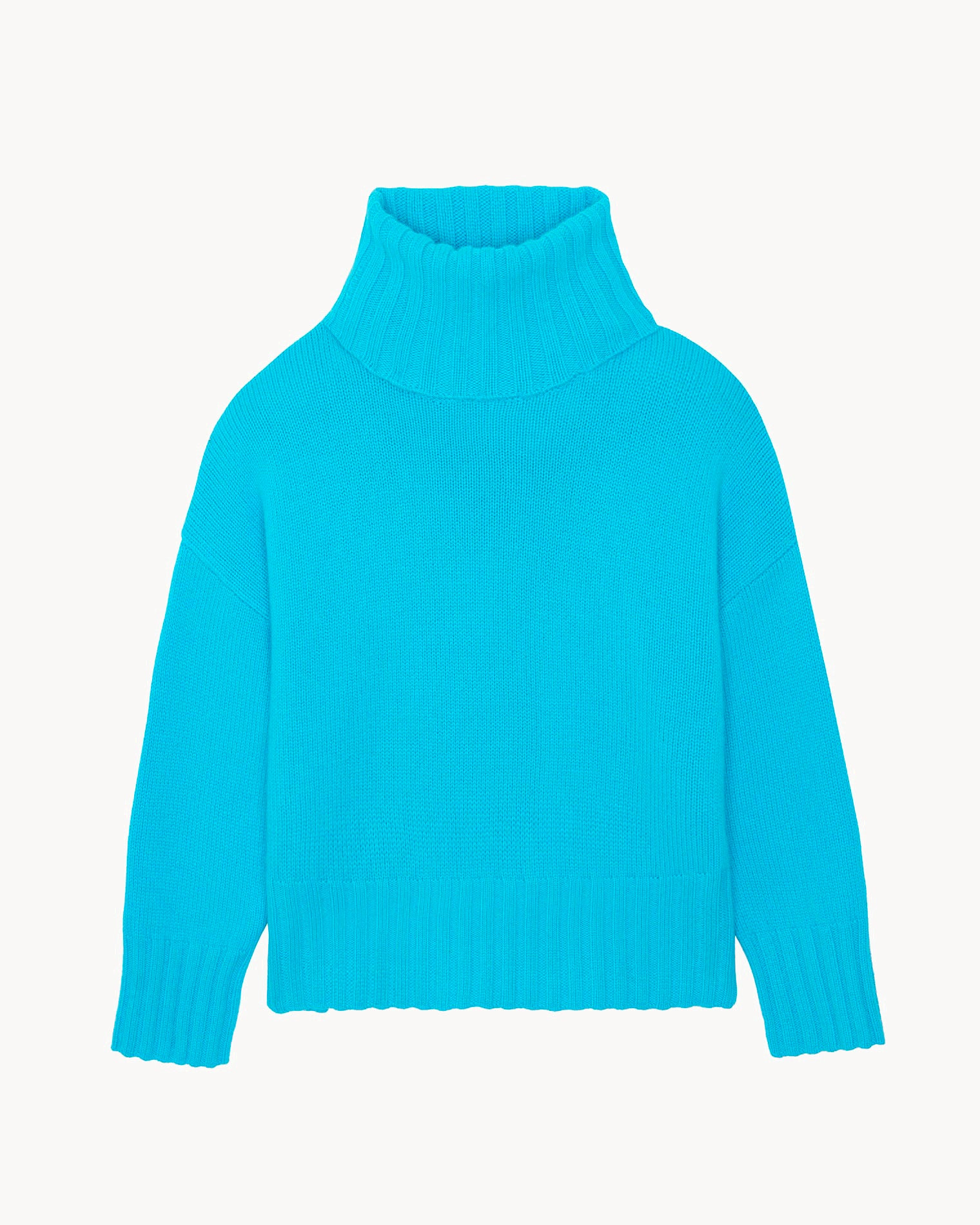 Pull Cachemire Col Roulé Oversize Femme Bleu Turquoise Kujten