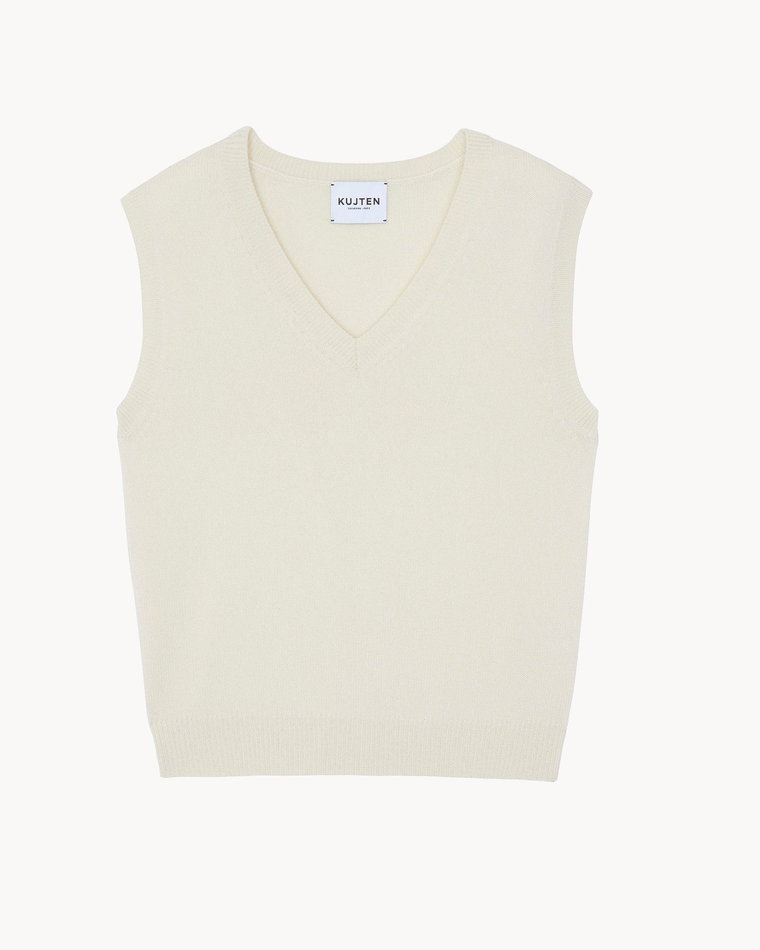 Pull Cachemire Col V Sans Manches Femme Blanc Vintage Kujten