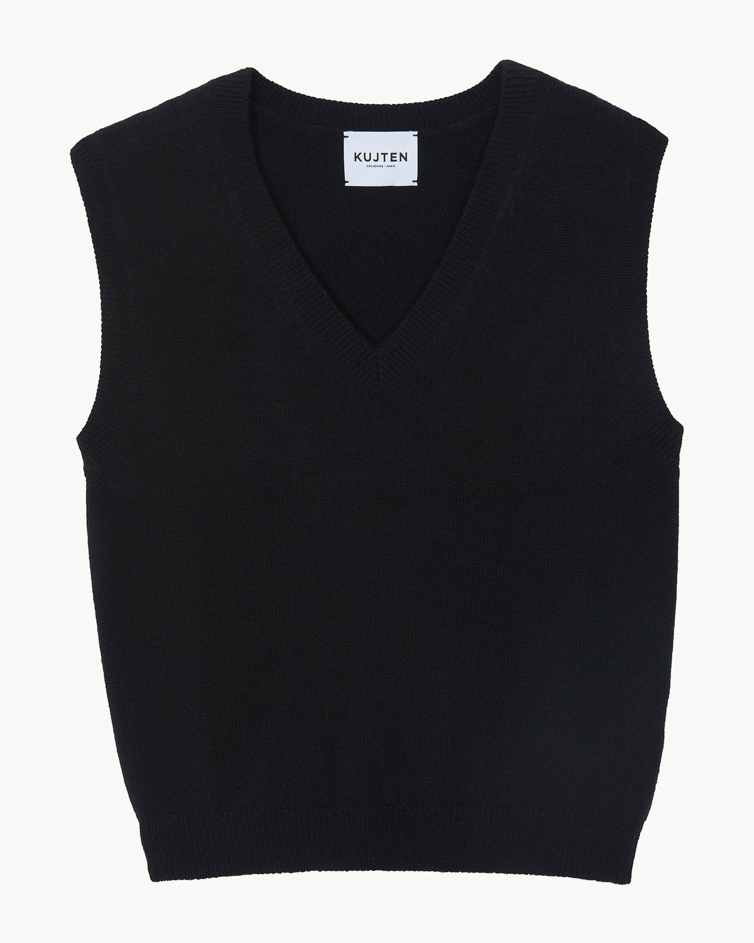 Pull Cachemire Col V Sans Manches Femme Noir Kujten Cachemire