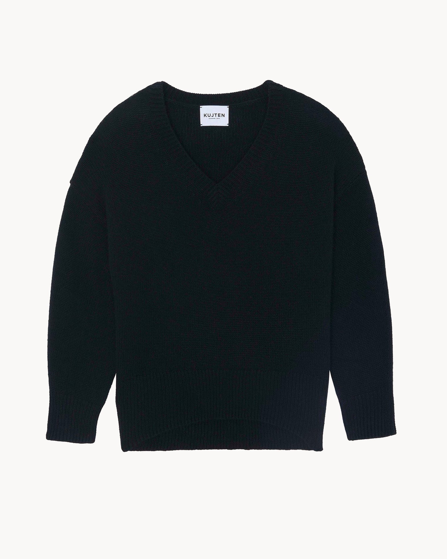 Black Women Oversized V-Neck Cashmere Sweater Kujten Cashmere