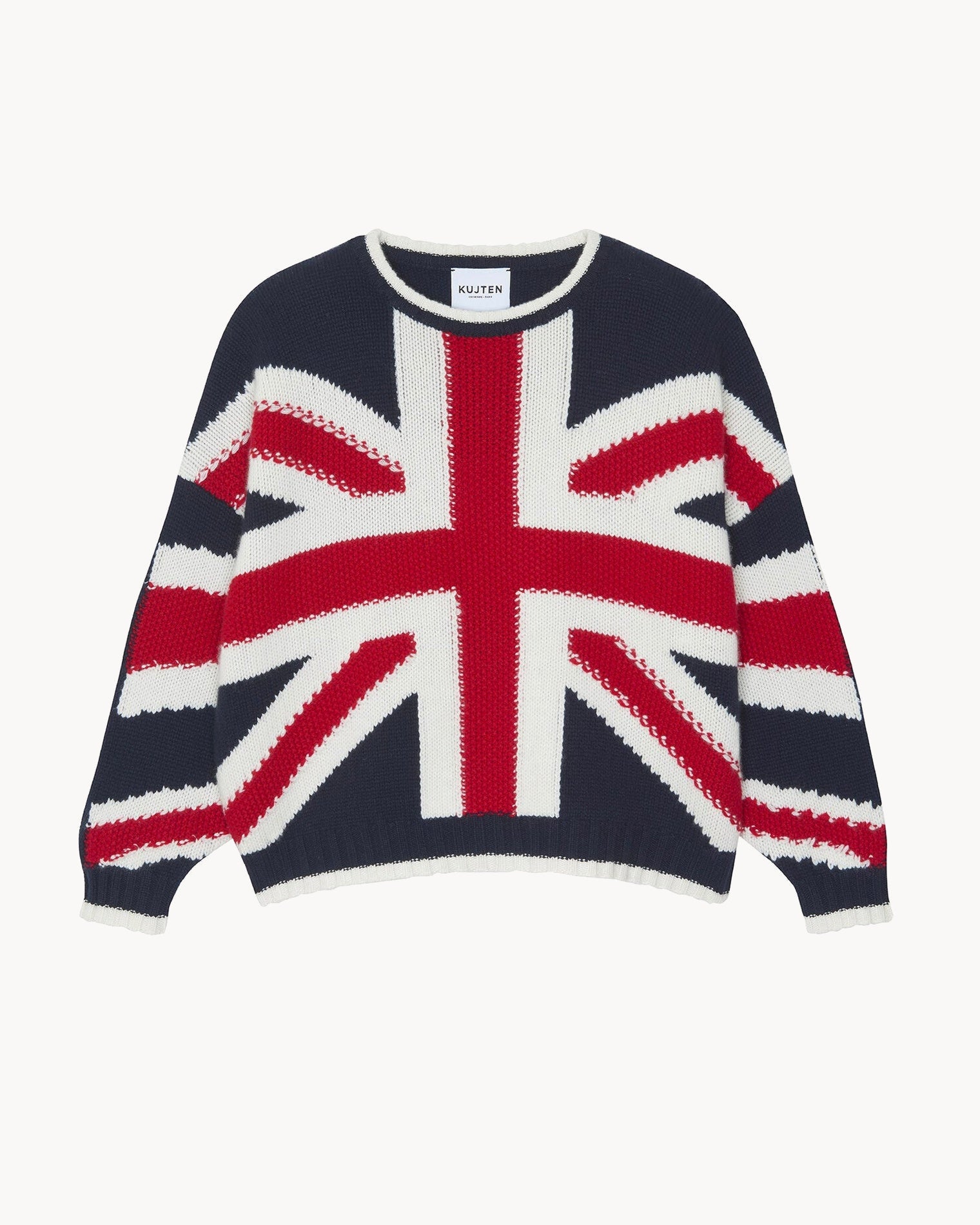 Dark Navy Blue Cashmere Short Round Neck Uk Flag Sweater Kujten