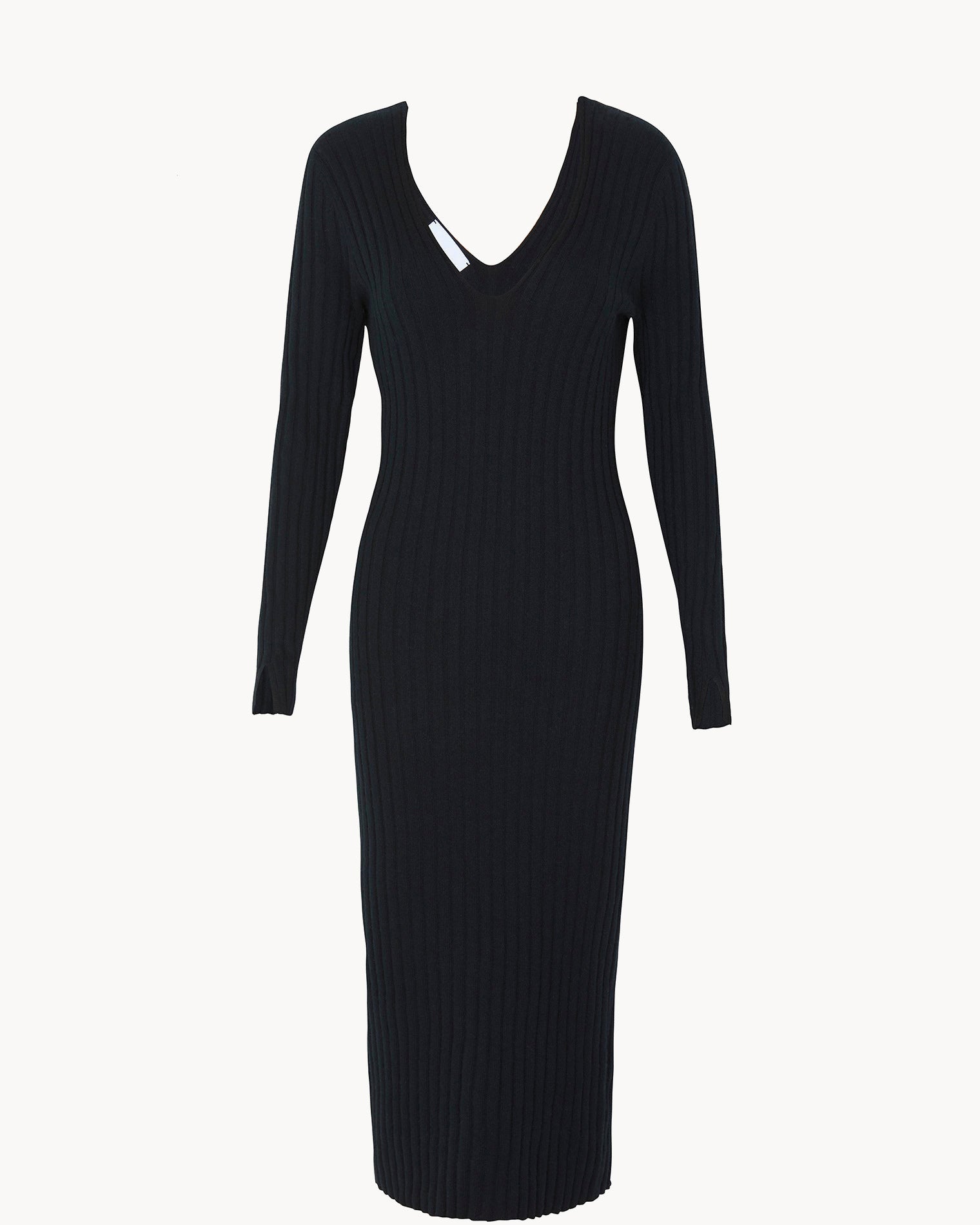 Black Women Cashmere V-Neck Long Dress