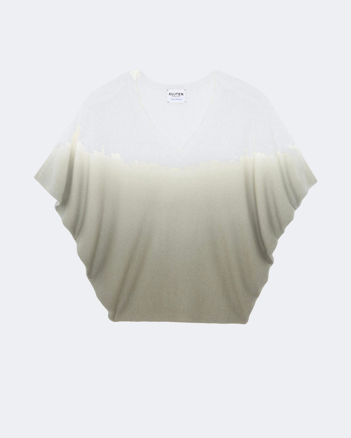Top en cachemire kaki et blanc pour femme - Kujten packshot