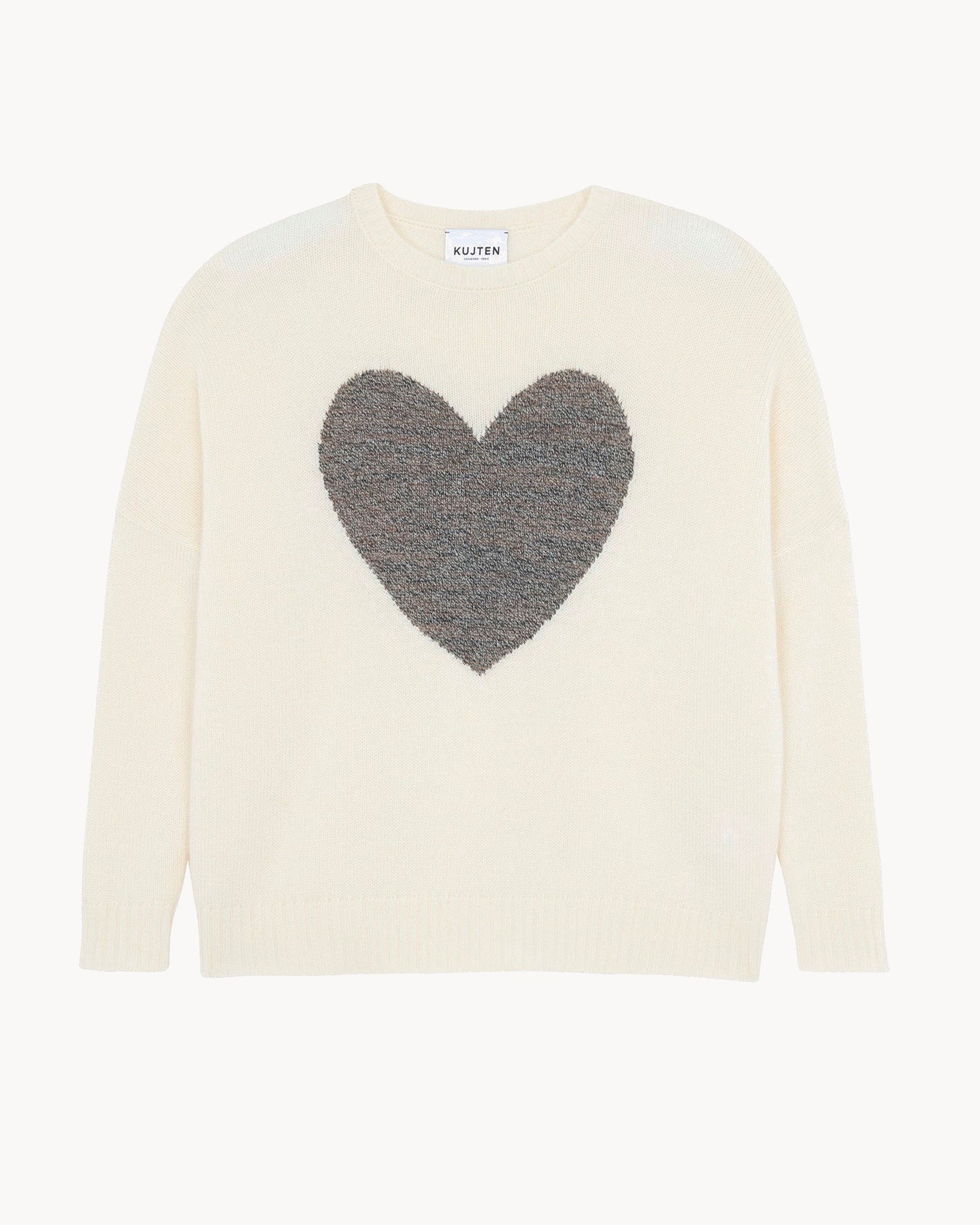 White Heart Round Neck Cashmere Sweater Kujten Cashmere