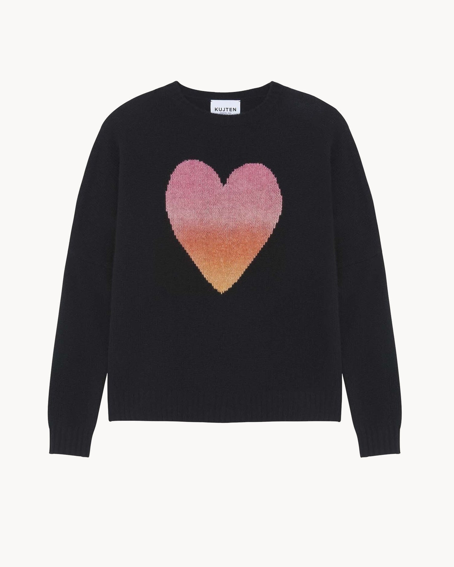Black Heart Round Neck Cashmere Sweater Kujten Cashmere