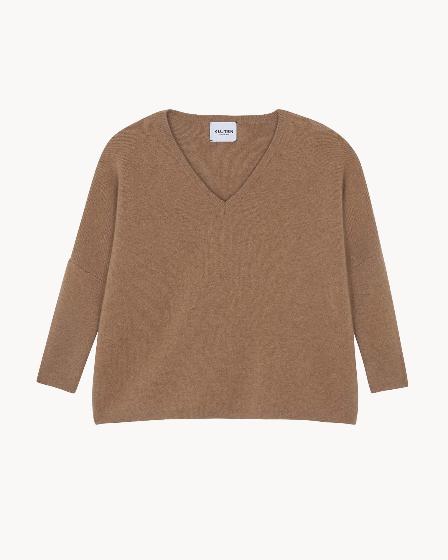 Camelo Brown Milano Oversized V-Neck Cashmere Sweater Kujten