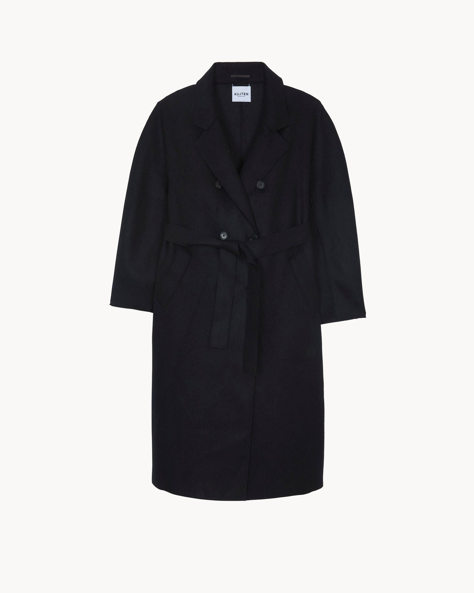 Black Woven Cashmere Trench Coat Bright Edges Kujten Cashmere