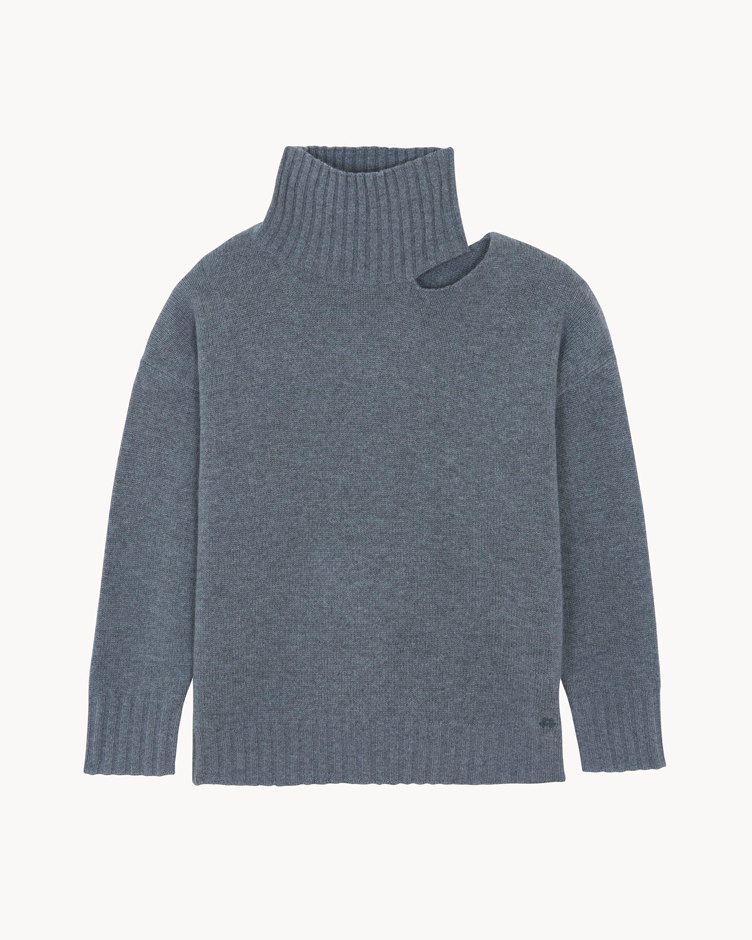 Pull Cachemire Femme Col Cheminée Gris Flanelle Kujten Cachemire