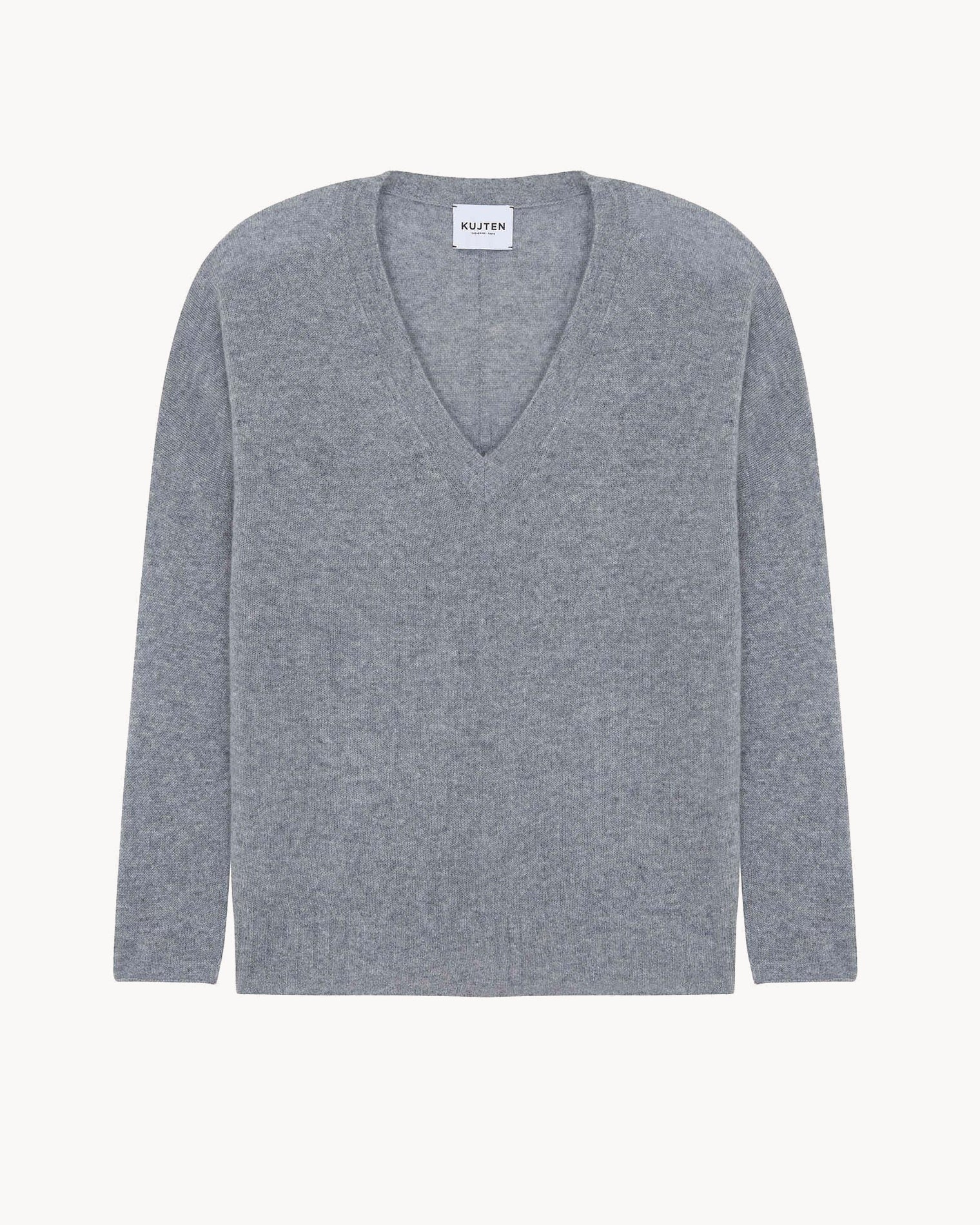 Marl Gray Women Oversized V-Neck Cashmere Sweater Kujten Cashmere