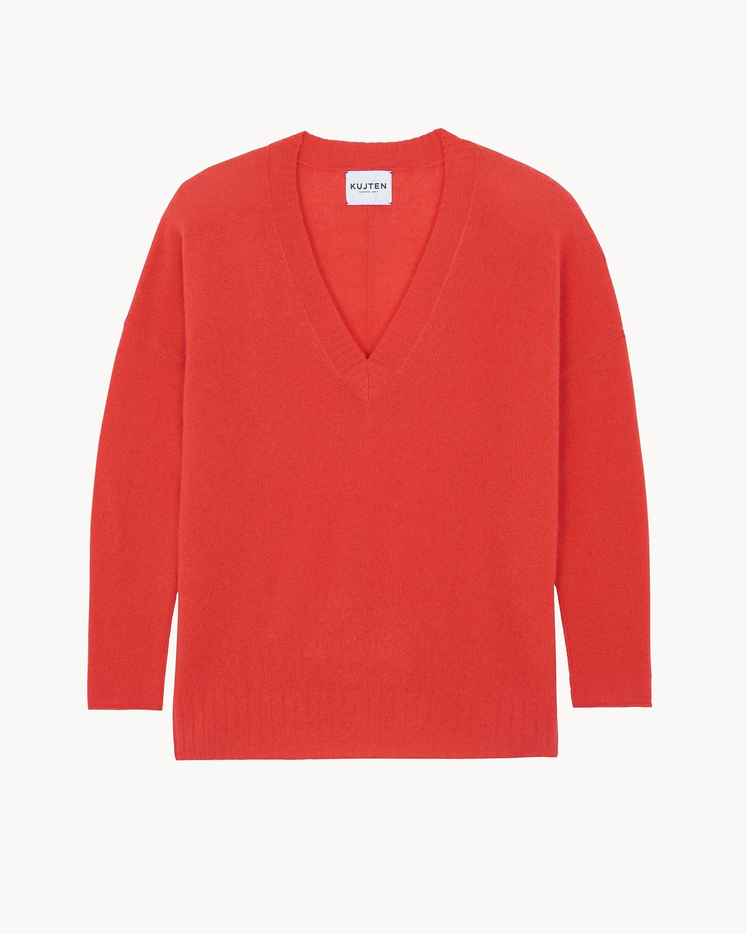 Pop Coral Oversized V-Neck Cashmere Sweater Kujten Cashmere