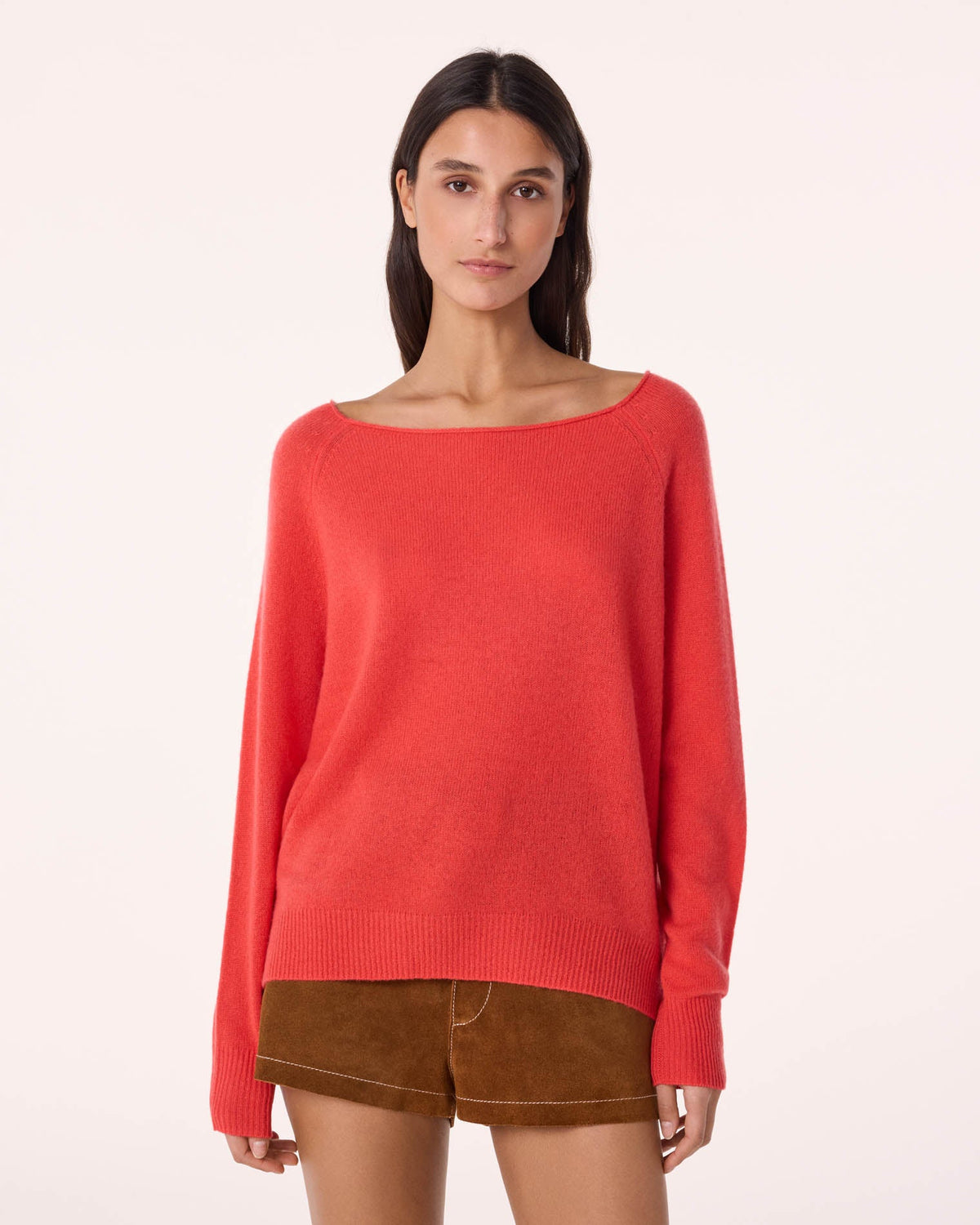 Pull liora tricotage jersey orange rose rouge - Kujten