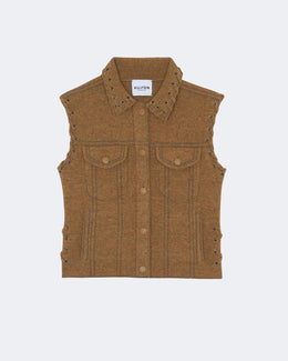 Gilet joss lacets tricotage jacquard marron - Kujten packshot