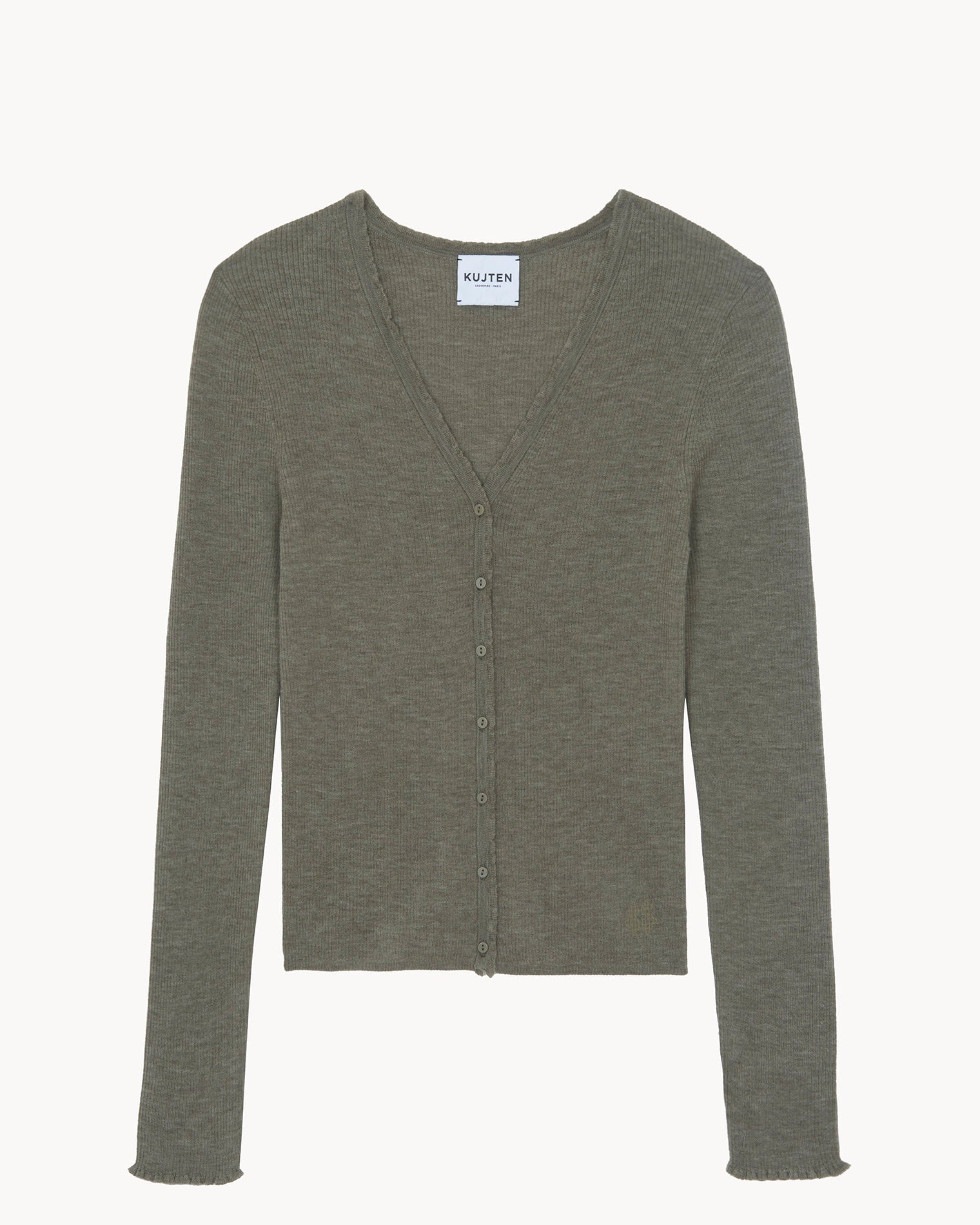 Gilet Col V Cachemire Femme Kaki Chiné Kujten Cachemire