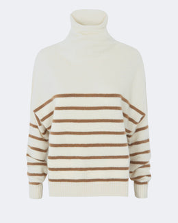 Pull en cachemire blanc et camel pour femme - Kujten packshot