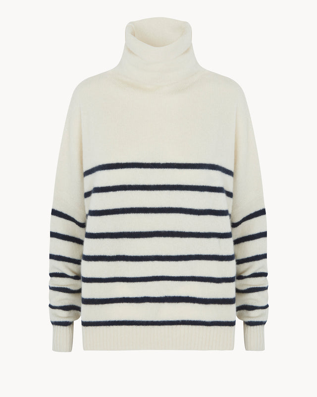 Pull Tila Stripe Nimbus blanc / bleu marine foncé - Image principale