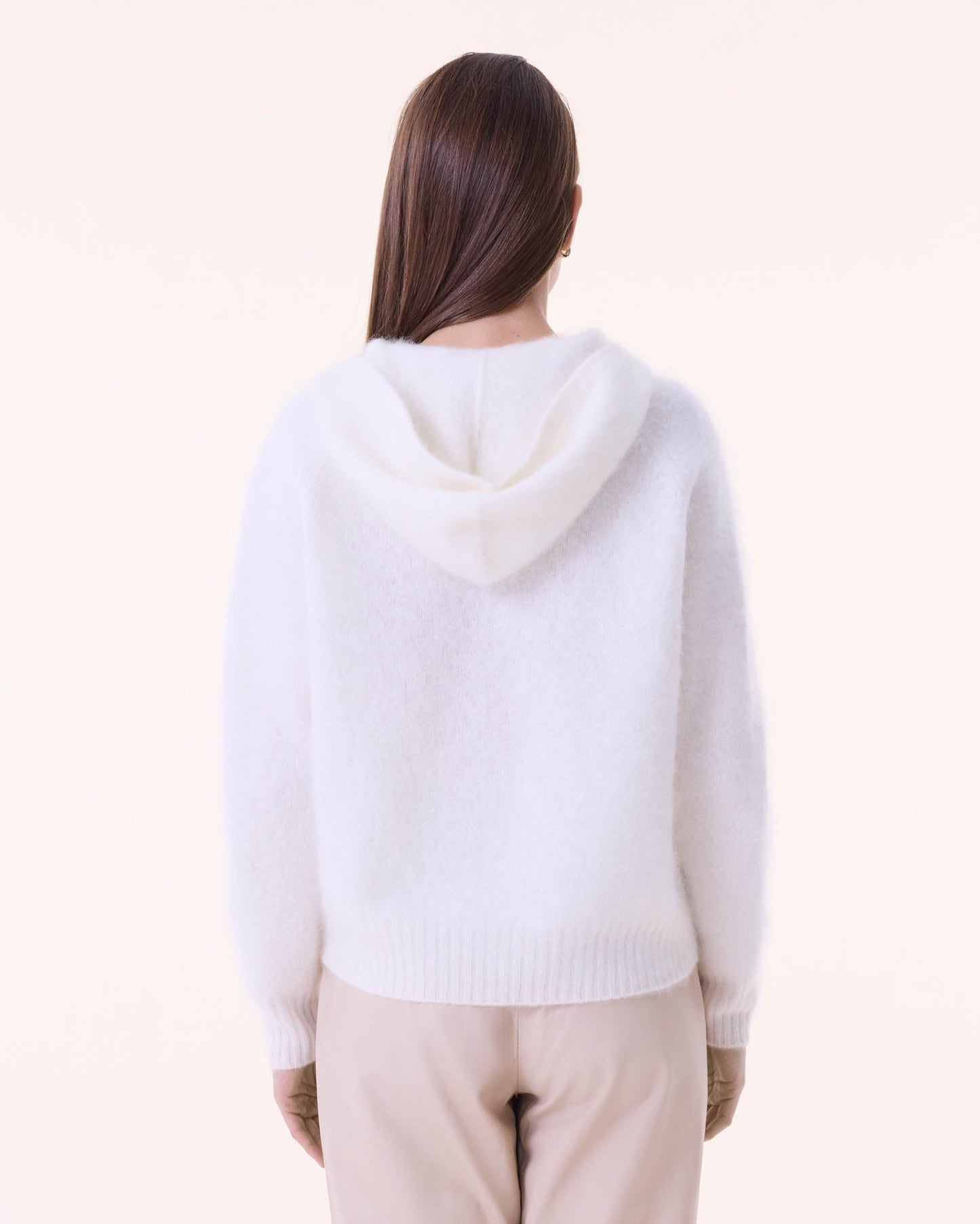 Pull hoodie soso jersey brossé blanc - Kujten