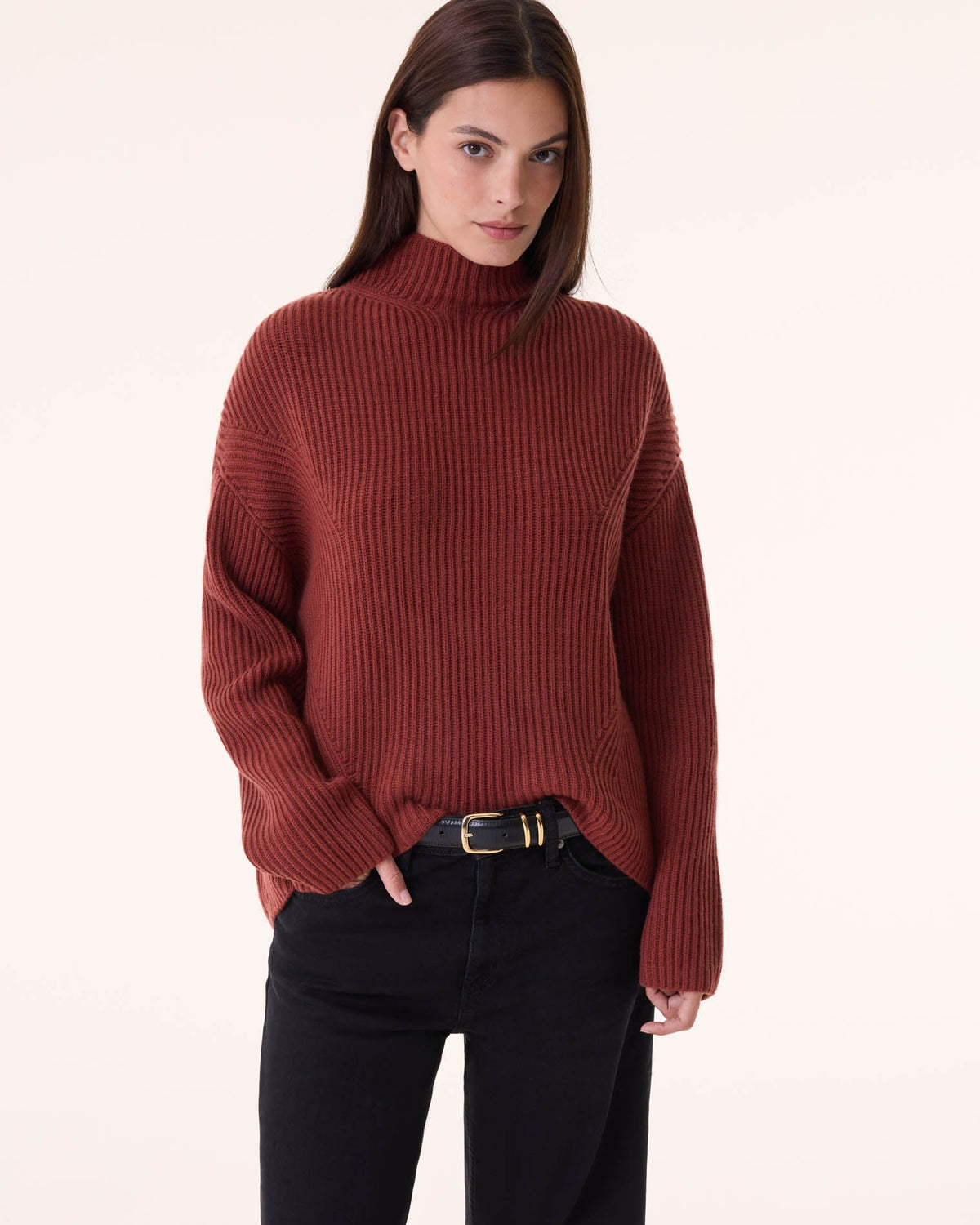 Pull en cachemire bordeaux marron pour femme - Kujten