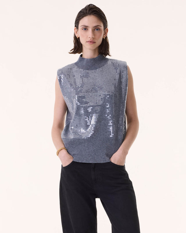 Pull Debardeur Divine Sequins gris flanelle - Image principale
