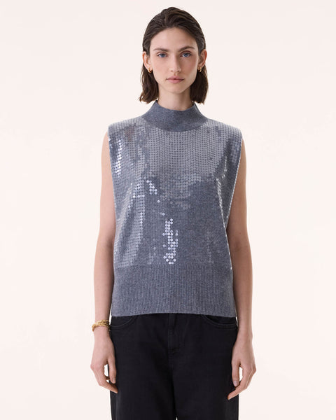 Pull Debardeur Divine Sequins gris flanelle - Image principale